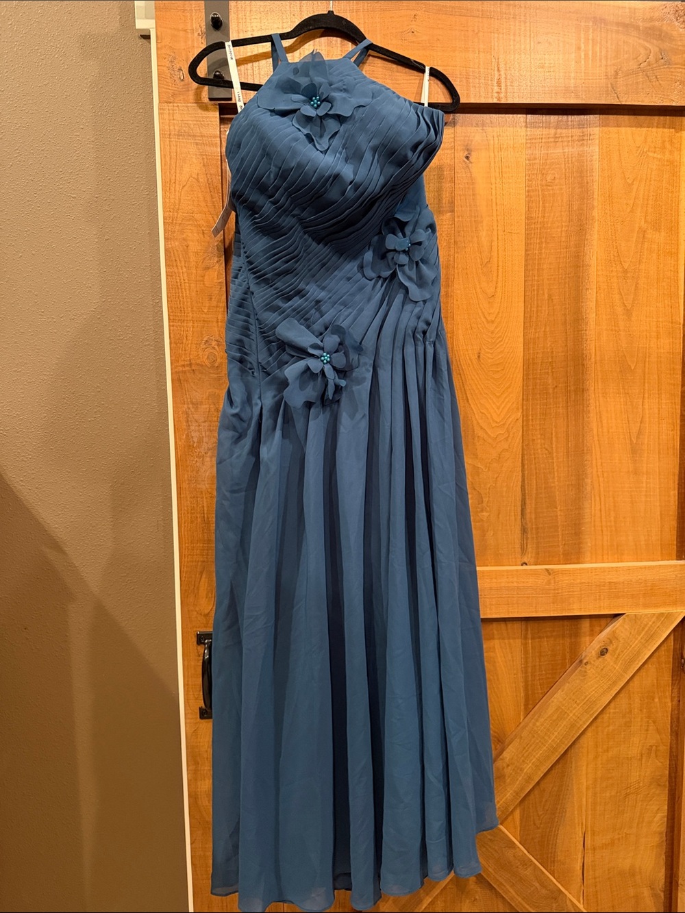 Teal Maxi Dress with Floral Appliqués
